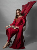 Divine Maroon Color Cotton Fabric Designer Suit