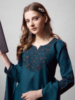 Divine Teal Color Cotton Fabric Designer Suit