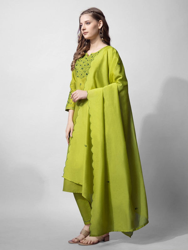 Divine Green Color Cotton Fabric Designer Suit