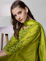 Divine Green Color Cotton Fabric Designer Suit