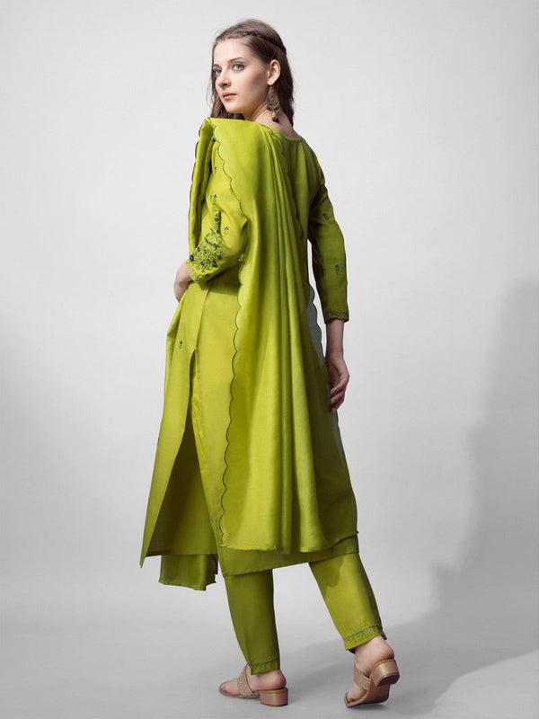 Divine Green Color Cotton Fabric Designer Suit