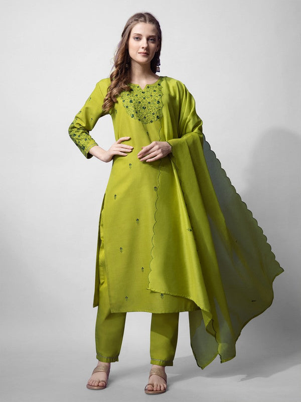 Divine Green Color Cotton Fabric Designer Suit