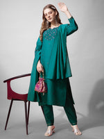 Divine Teal Color Cotton Fabric Designer Suit