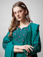 Divine Teal Color Cotton Fabric Designer Suit