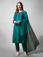 Divine Teal Color Cotton Fabric Designer Suit