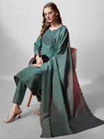 Divine Green Color Cotton Fabric Designer Suit