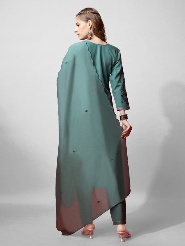 Divine Green Color Cotton Fabric Designer Suit