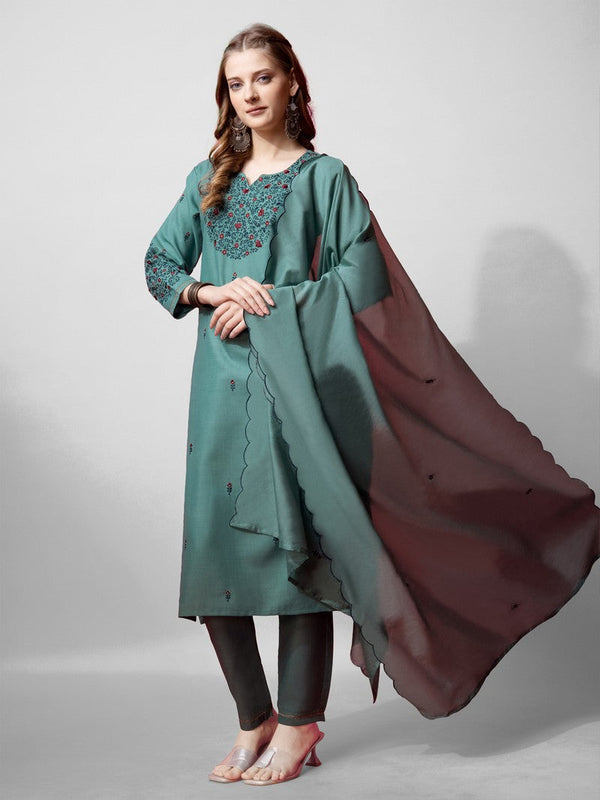 Divine Green Color Cotton Fabric Designer Suit