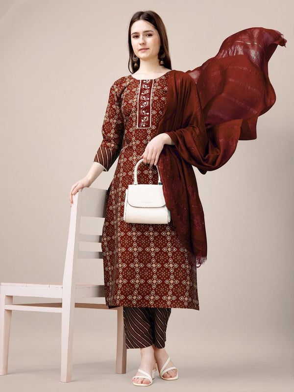 Divine Maroon Color Rayon Fabric Casual Suit