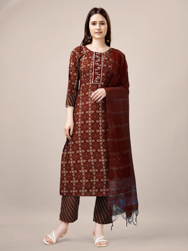 Divine Maroon Color Rayon Fabric Casual Suit