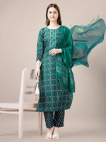 Divine Teal Color Rayon Fabric Casual Suit