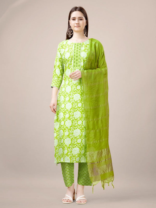 Divine Green Color Rayon Fabric Casual Suit