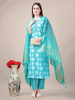 Divine Aqua Color Rayon Fabric Casual Suit