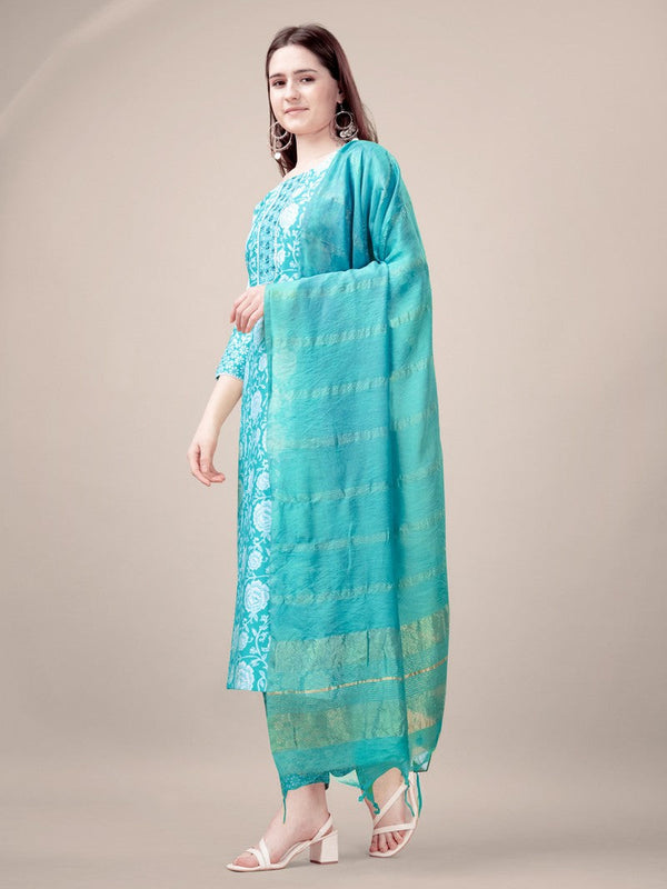 Divine Aqua Color Rayon Fabric Casual Suit