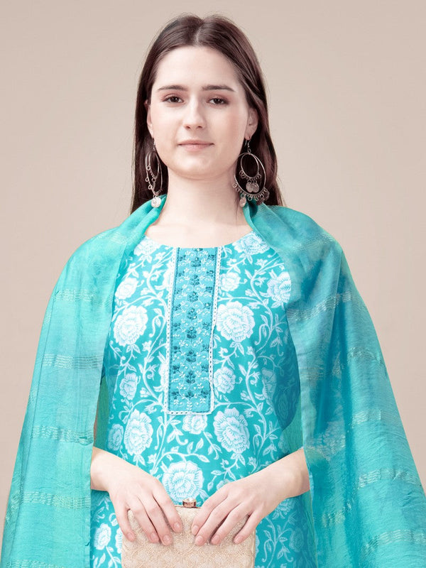 Divine Aqua Color Rayon Fabric Casual Suit