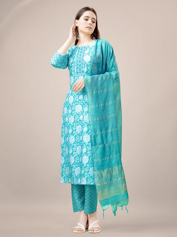 Divine Aqua Color Rayon Fabric Casual Suit