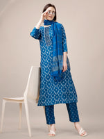 Divine Blue Color Rayon Fabric Casual Suit