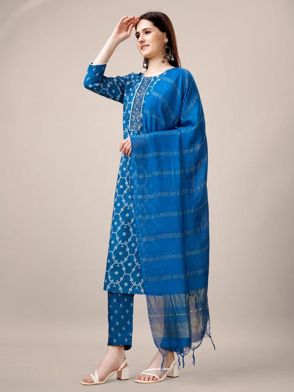 Divine Blue Color Rayon Fabric Casual Suit