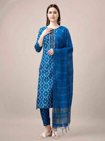 Divine Blue Color Rayon Fabric Casual Suit