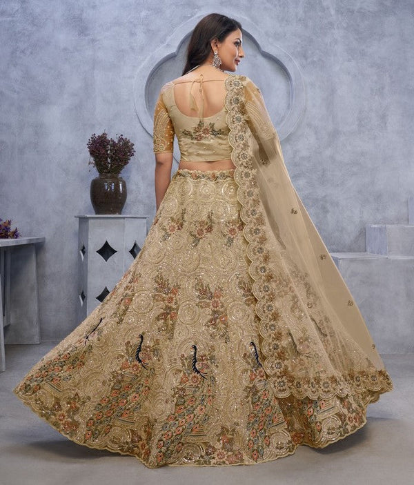 Lovely Beige Color Net Fabric Party Wear Lehenga