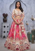 Lovely Pink Color Organza Fabric Party Wear Lehenga