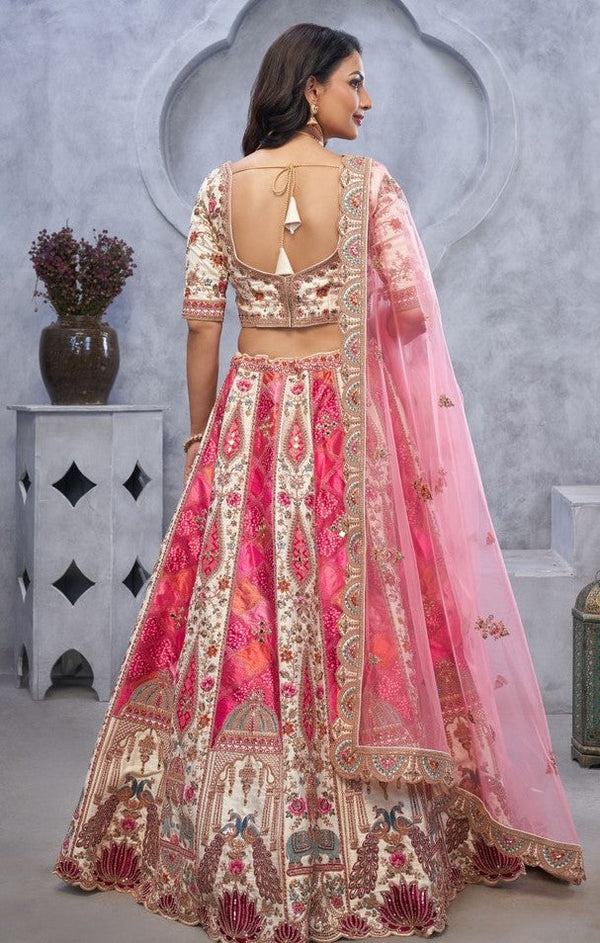 Lovely Pink Color Organza Fabric Party Wear Lehenga