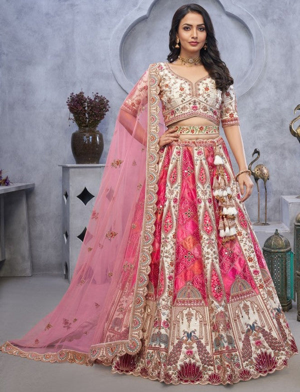 Lovely Pink Color Organza Fabric Party Wear Lehenga