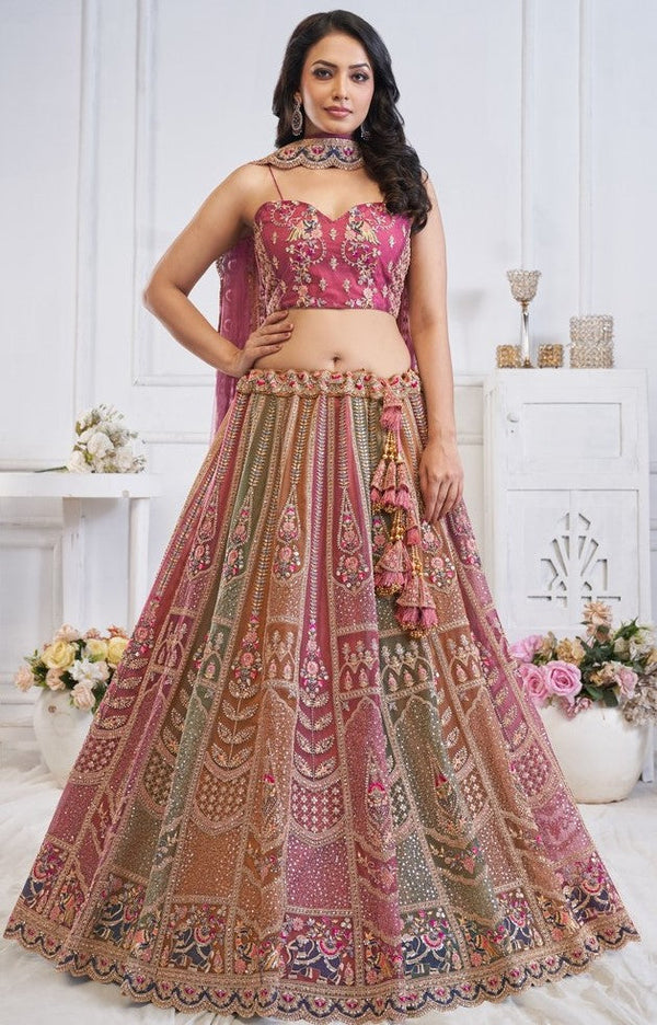 Lovely Multi Color Net Fabric Party Wear Lehenga