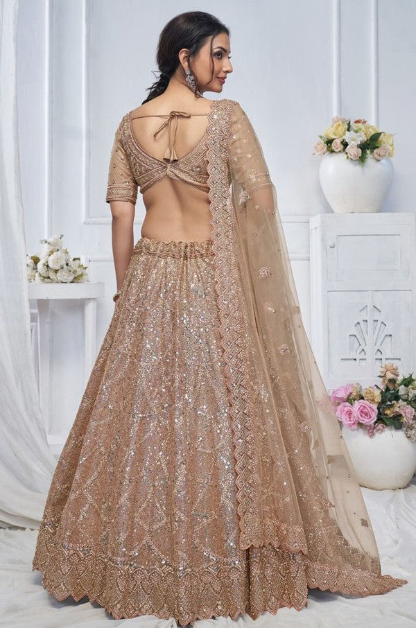 Lovely Beige Color Net Fabric Party Wear Lehenga