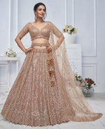 Lovely Beige Color Net Fabric Party Wear Lehenga