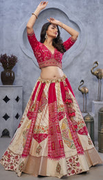 Lovely Cream Color Organza Fabric Party Wear Lehenga