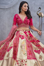 Lovely Cream Color Organza Fabric Party Wear Lehenga