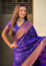 Beauteous Blue Color Silk Fabric Partywear Saree