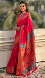 Beauteous Red Color Silk Fabric Partywear Saree