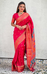 Beauteous Red Color Silk Fabric Partywear Saree