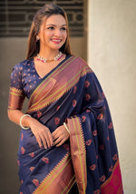 Beauteous Navy Blue Color Silk Fabric Partywear Saree