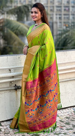 Beauteous Green Color Silk Fabric Partywear Saree