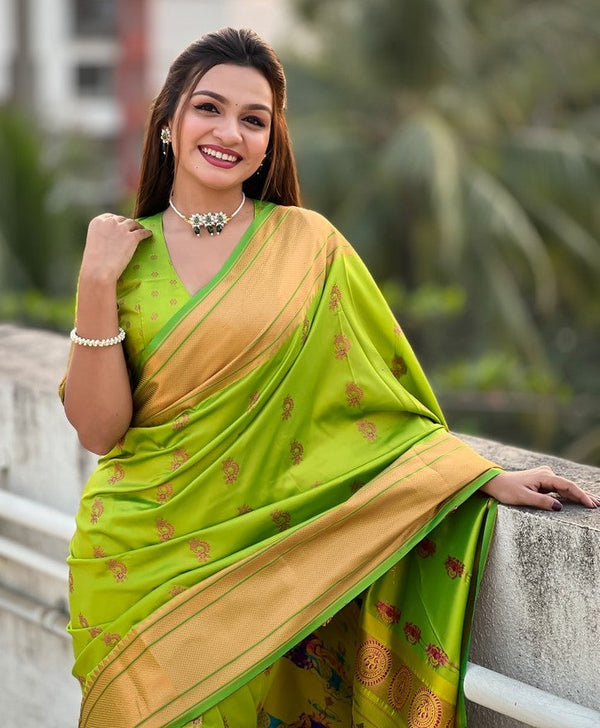 Beauteous Green Color Silk Fabric Partywear Saree