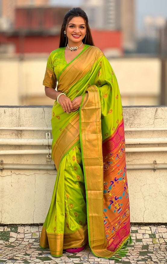 Beauteous Green Color Silk Fabric Partywear Saree