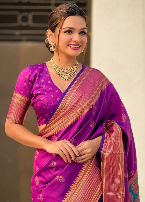 Beauteous Purple Color Silk Fabric Partywear Saree