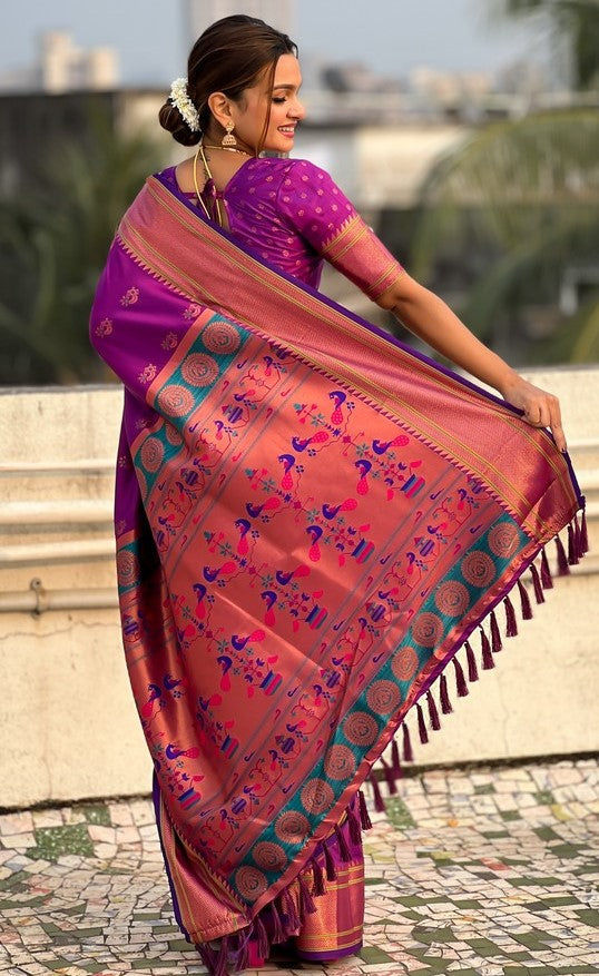 Beauteous Purple Color Silk Fabric Partywear Saree