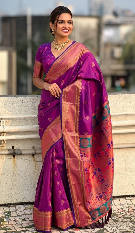 Beauteous Purple Color Silk Fabric Partywear Saree