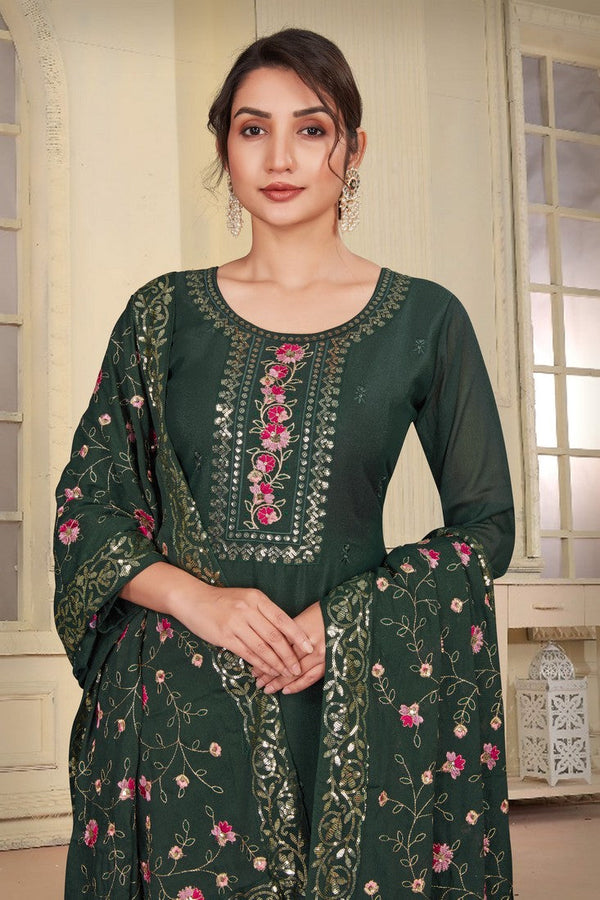 Divine Green Color Georgette Fabric Designer Suit