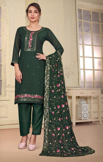 Divine Green Color Georgette Fabric Designer Suit