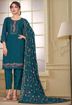 Divine Teal Color Georgette Fabric Designer Suit