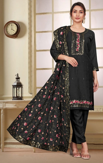 Divine Black Color Georgette Fabric Designer Suit