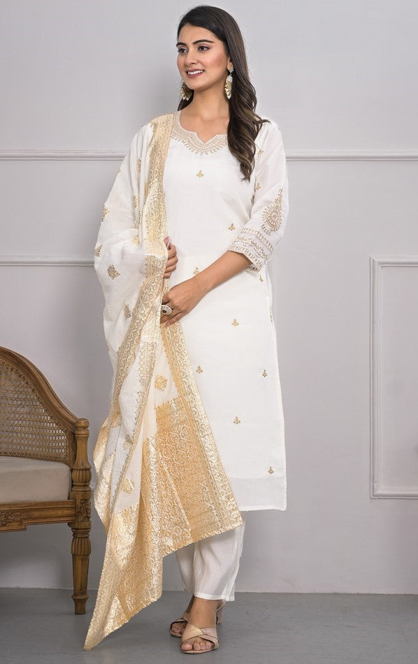 Divine White Color Viscose Fabric Designer Suit