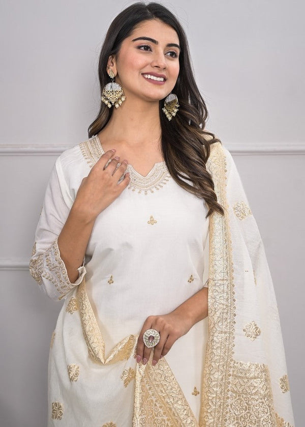 Divine White Color Viscose Fabric Designer Suit