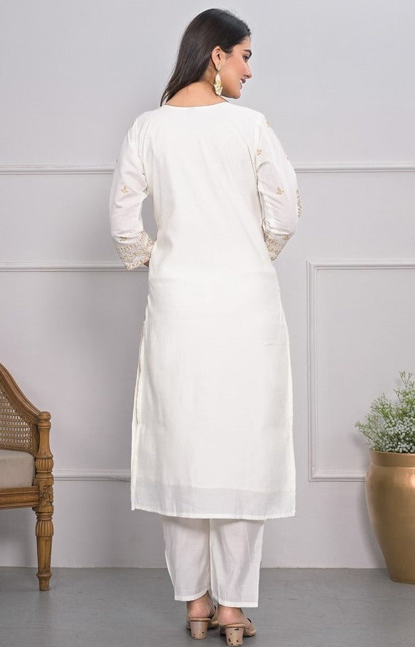 Divine White Color Viscose Fabric Designer Suit