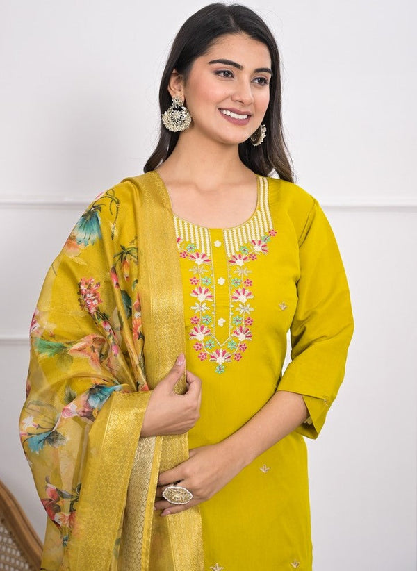 Divine Yellow Color Viscose Fabric Designer Suit